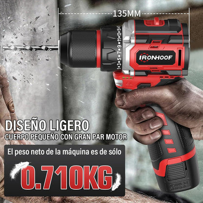 Taladro Inalámbrico Sin Escobillas con Batería de Larga Duración y Luz LED