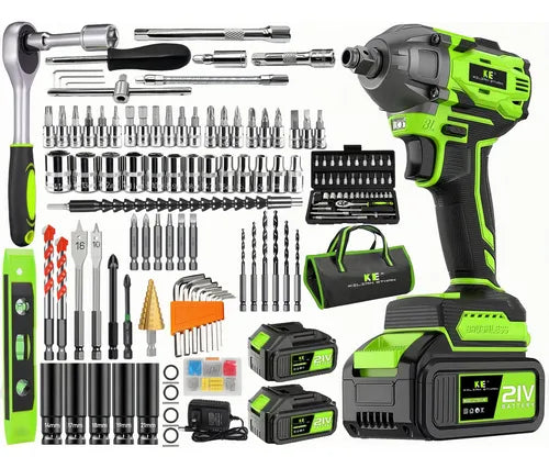 Kit Completo de Herramientas Eléctricas 46pcs: Llaves de Impacto y Taladro Inalámbrico