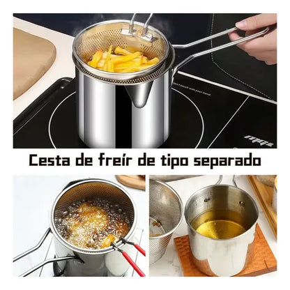 Mini Freidora de Acero Inoxidable 304 con Colador 1.2L - Cocina Saludable y Práctica