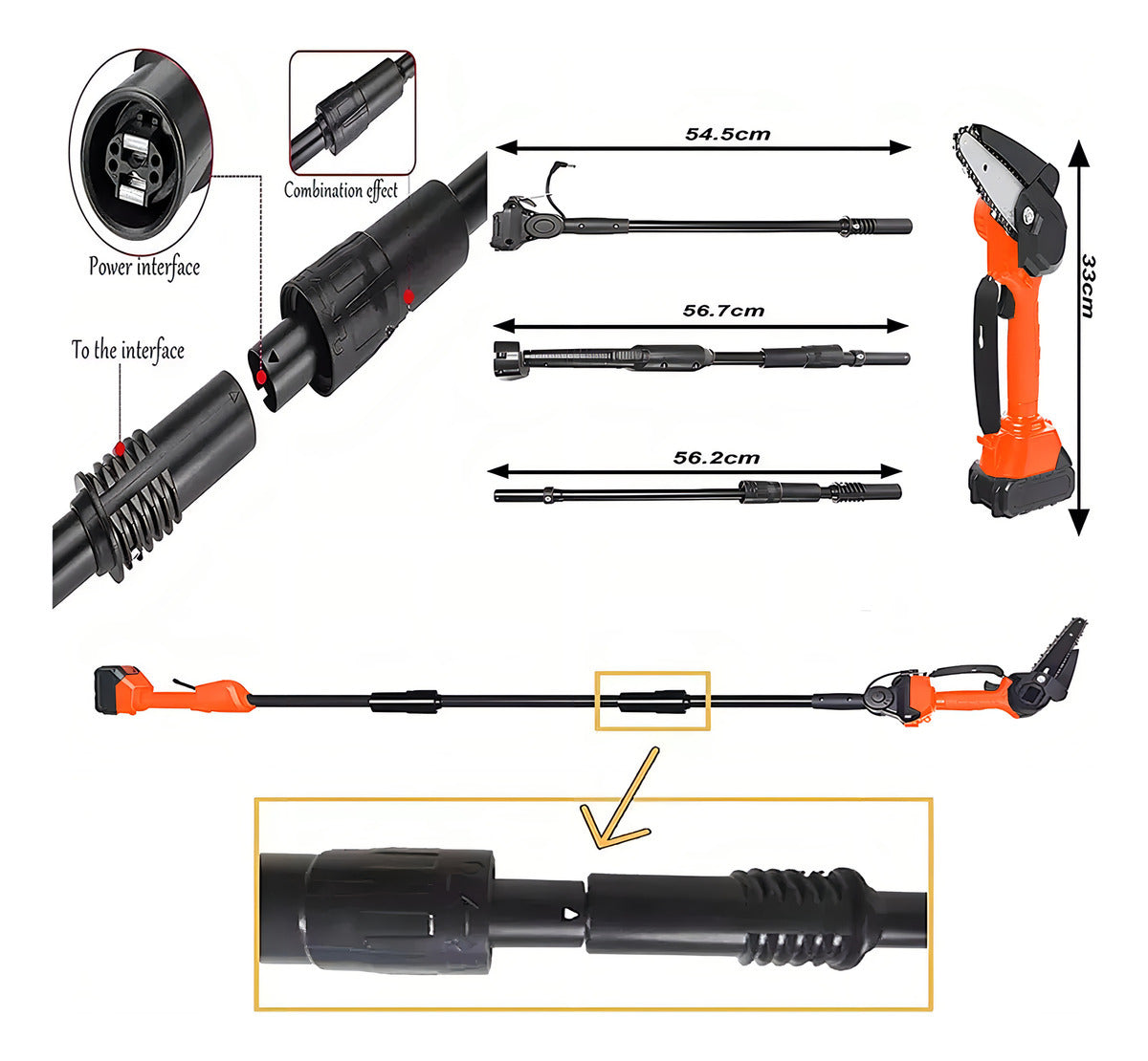 Motosierra Eléctrica Inalámbrica 2 en 1 con Pértiga y 2 Baterías - Kit Completo