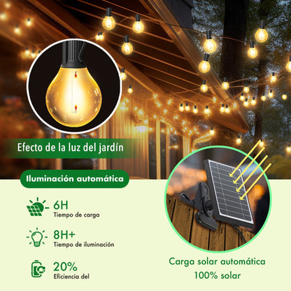 Guirnalda Solar de Luces Vintage G40 Exterior 25+2 Focos 15m A prueba de Agua