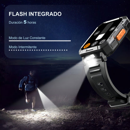 Reloj Inteligente Smartwatch Militar W60 con Linterna LED y Monitor de Salud IP68