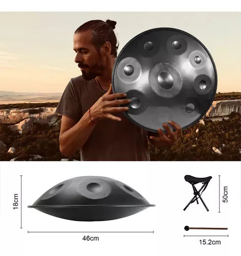 Handpan 18 Pulgadas de 9 Notas en G Menor – Sonido Etéreo y Relajante, Hecho a Mano