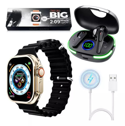 Reloj Smartwatch Inteligente Bluetooth con Audífonos y Carga Rápida - Impermeable y Saludable