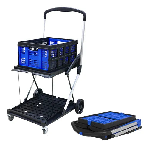 Carro de Compras Plegable con 2 Canastas y Ruedas - Fácil de Armar