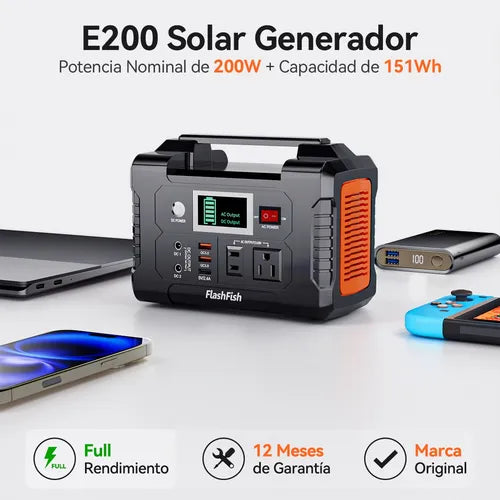 Generador Eléctrico Flashfish E200 - Estación de Energía Solar Portátil - Metacompras