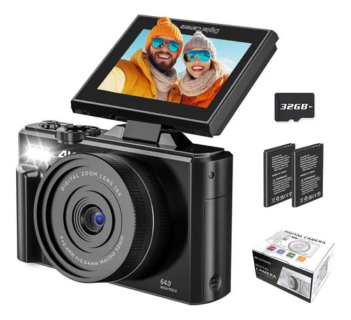 Cámara Digital Full HD 4K con Pantalla LCD Giratoria 180° Negra