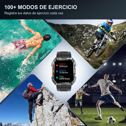 Reloj Inteligente Smartwatch Militar W60 con Linterna LED y Monitor de Salud IP68