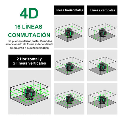 Nivel Láser Autonivelante 25m de 4D con 16 Líneas para Precisión Exacta - Shawty S0035G