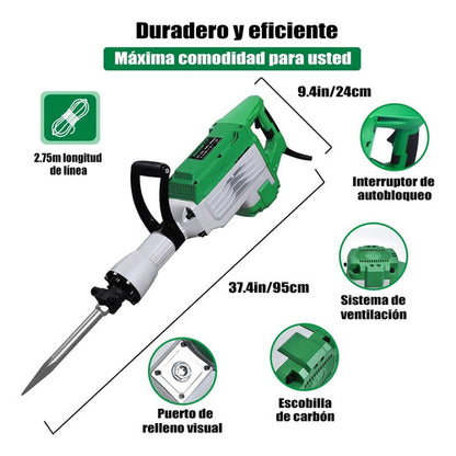 Martillo de Demolición 2400W con Cinceles de Acero - Potente y Ergonómico
