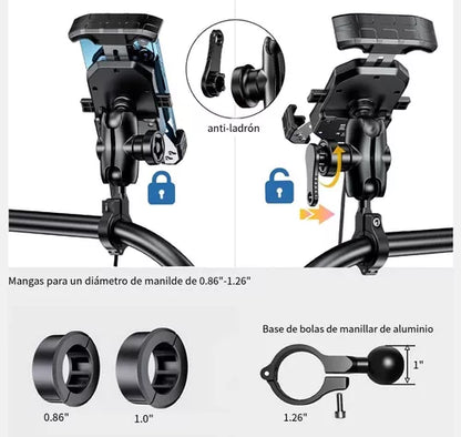 Soporte Antirrobo para Celular de Moto y Bicicleta - 360º Ajustable y Seguro