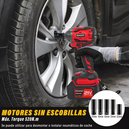 Llave de Impacto Inalámbrica 21V con Motor Sin Escobillas y Torque de 520 Nm