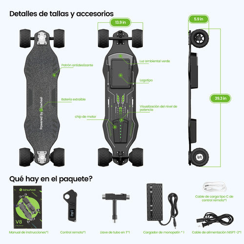 Patineta Eléctrica V8 600W - Velocidad 48 km/h, Carga Rápida, IPX6 - Metacompras