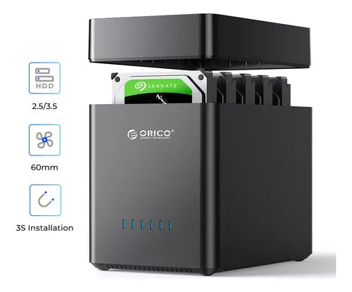 Cajón de Disco Duro Externo de 5 Bahías USB 3.0 - Alta Capacidad y Enfriamiento Eficiente