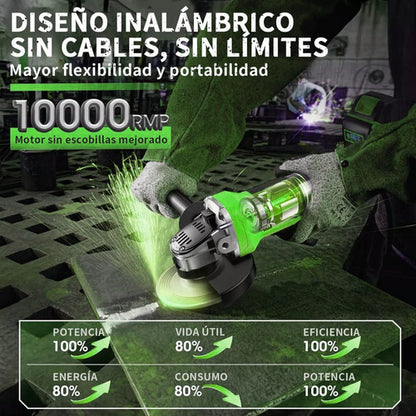 Esmeriladora Angular Inalámbrica 21V con Motosierra y 2 Baterías de Larga Duración