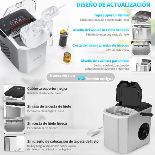 Máquina Profesional para Hacer Hielos 12kg/día - Autolimpieza Portátil