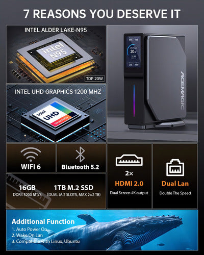 Mini PC Acemagic Intel Alder Lake N95 16GB RAM 512GB SSD Compacta y Potente - Metacompras