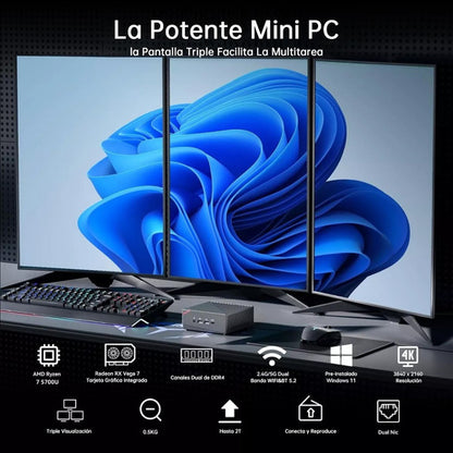 Mini PC ACEMAGICIAN Ryzen 7 5700U, 32GB RAM, 512GB, Rendimiento para Juegos
