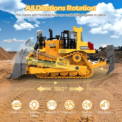 Bulldozer RC de Control Remoto con 9 Canales para Construcción Realista