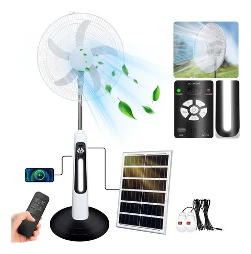 Ventilador Solar Recargable de 18 Pulgadas con Luz LED y Control Remoto