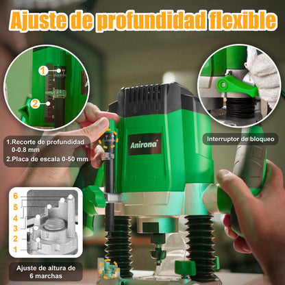 Router Anirona 1400W 1-3/4 Hp con 7 Velocidades Ajustables para Corte Preciso