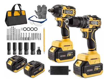 Kit de Atornillador y Taladro Eléctrico Sin Carbones con 350 Nm y 550 W - Potencia y Versatilidad para Proyectos de Bricolaje