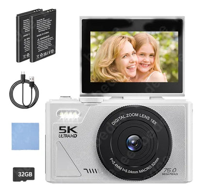 Cámara Digital 5k 75mp Con Tarjeta +32gb y 2 Pilas - Kit Completo