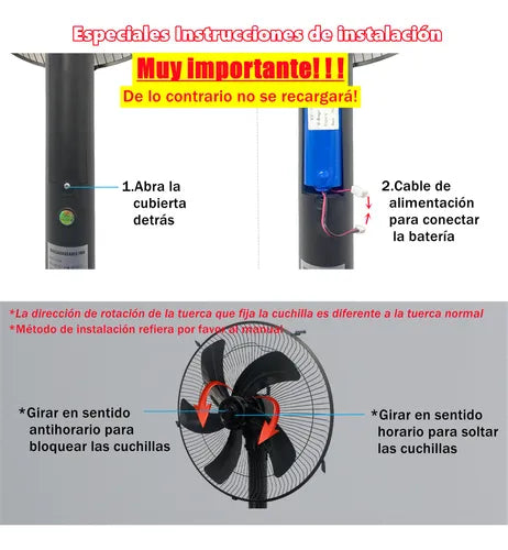 Ventilador Recargable Solar de Pie con Control Remoto 16'' - Eficiencia Energética - Metacompras