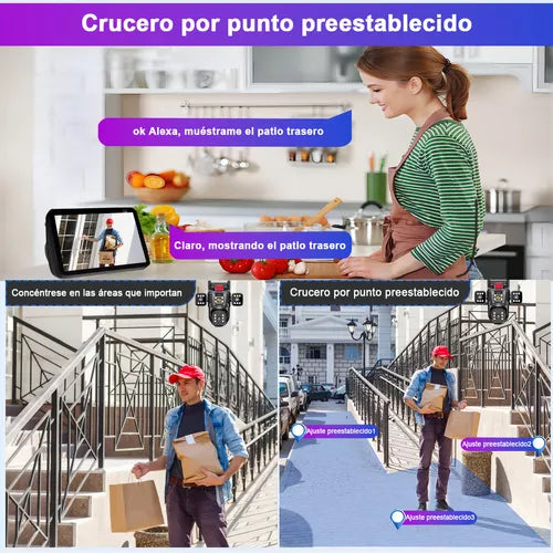 Cámara de Seguridad WiFi 360° con Tres Lentes y Audio Bidireccional, Compatible con Alexa - Metacompras