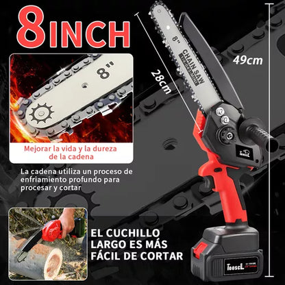 Motosierra Eléctrica Inalámbrica 8'' - Ligera y Potente con Batería de Larga Duración