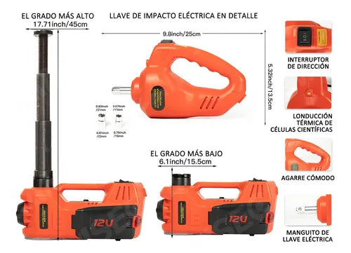 Gato Hidráulico Eléctrico 12v 5 Ton Kit Completo para Automóviles