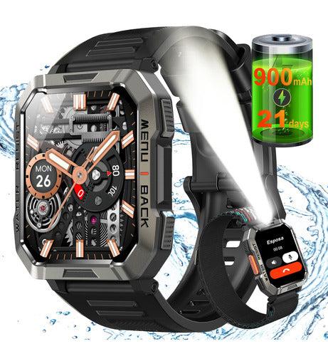 Reloj inteligente Bvw60 Smart Watch Hombre Militar Linterna Bluetooth IP68 Resistente Al Agua, 900mah