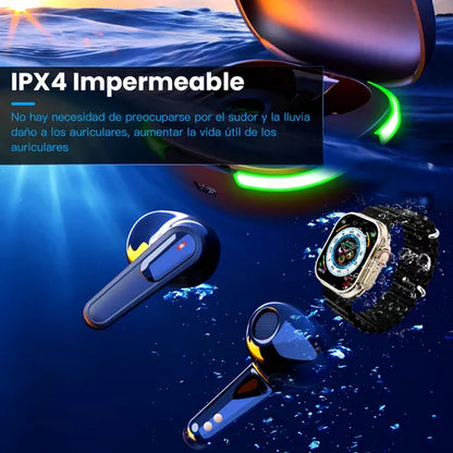 Reloj Smartwatch Inteligente Bluetooth con Audífonos y Carga Rápida - Impermeable y Saludable