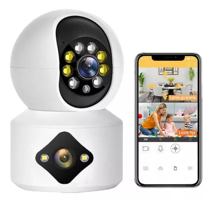 Cámara De Seguridad Doble Lente 4mp Hd Wifi 360º Con Alarma - Metacompras