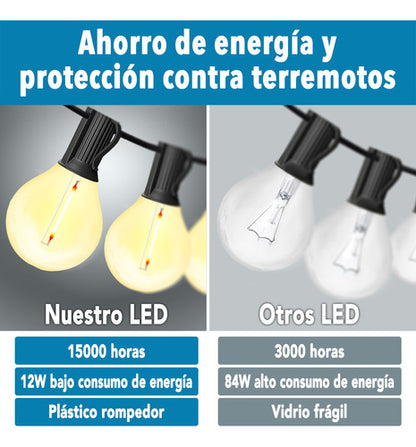 Guirnalda Solar de Luces Vintage G40 Exterior 25+2 Focos 15m A prueba de Agua