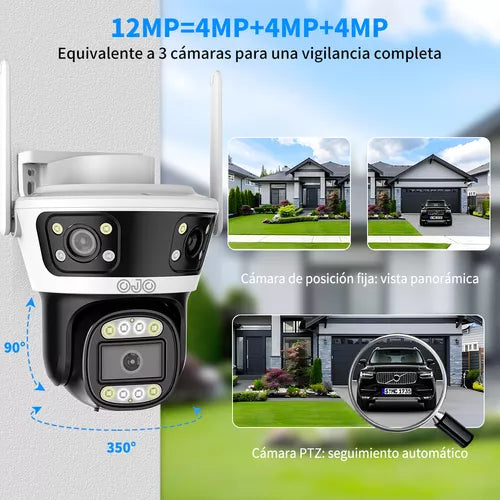 Cámara de Seguridad 360° con Triple Lente y Detección AI - Vigilancia Avanzada - Metacompras