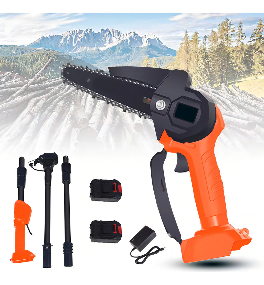 Motosierra Eléctrica Inalámbrica 2 en 1 con Pértiga y 2 Baterías - Kit Completo
