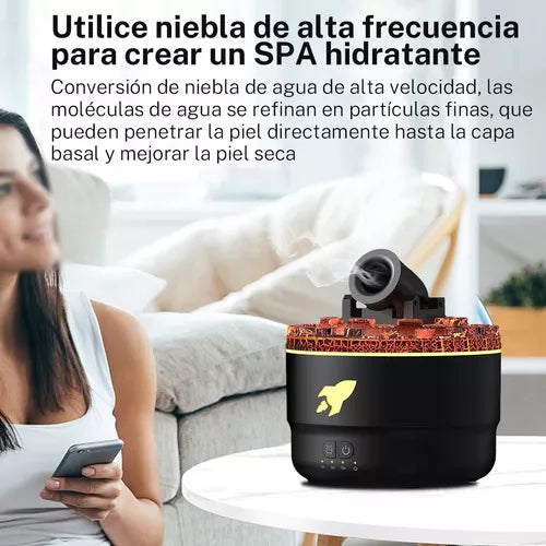 Humidificador Torreta con Efecto Volcánico y Luz LED de Aromaterapia - Metacompras