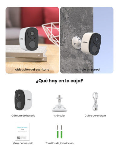 Cámara de Seguridad WiFi HD Exterior 3MP Inalámbrica con Batería Recargable y Visión Nocturna
