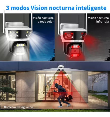Cámara de Seguridad 360° con Triple Lente y Detección AI - Vigilancia Avanzada