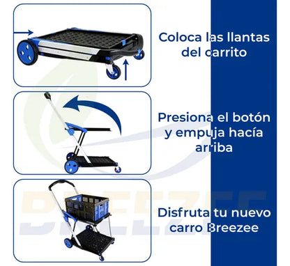 Carro de Compras Plegable con 2 Canastas y Ruedas - Fácil de Armar