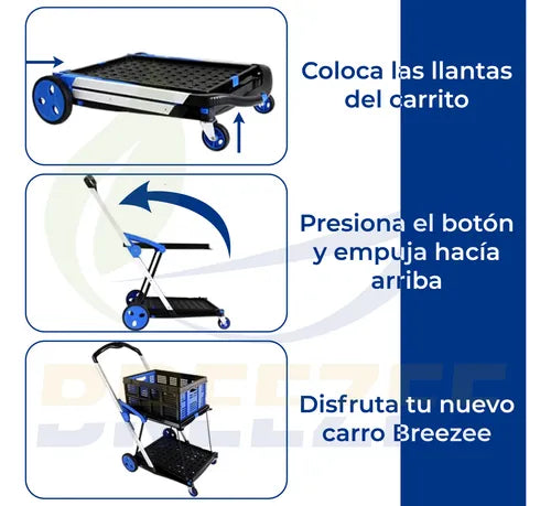 Carro de Compras Plegable con 2 Canastas y Ruedas - Fácil de Armar