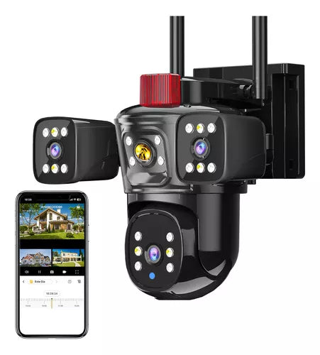 Cámara de Seguridad WiFi 360° con Tres Lentes y Audio Bidireccional, Compatible con Alexa