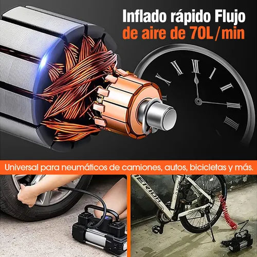 Compresor Inflador de Alta Potencia para Auto y Moto - Rápido y Eficiente