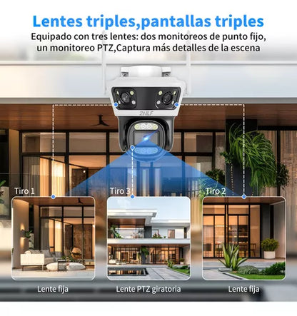 Cámara de Seguridad 360° con Triple Lente y Detección AI - Vigilancia Avanzada