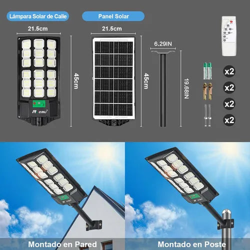 Lámpara Solar LED Exterior para Jardín, Luminaria 1200W Eficiente