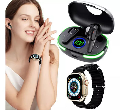 Reloj Smartwatch Inteligente Bluetooth con Audífonos y Carga Rápida - Impermeable y Saludable