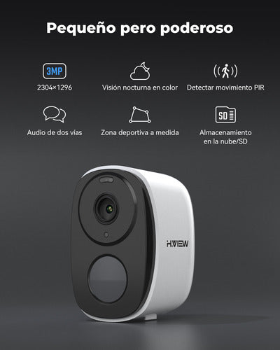 Cámara de Seguridad WiFi HD Exterior 3MP Inalámbrica con Batería Recargable y Visión Nocturna
