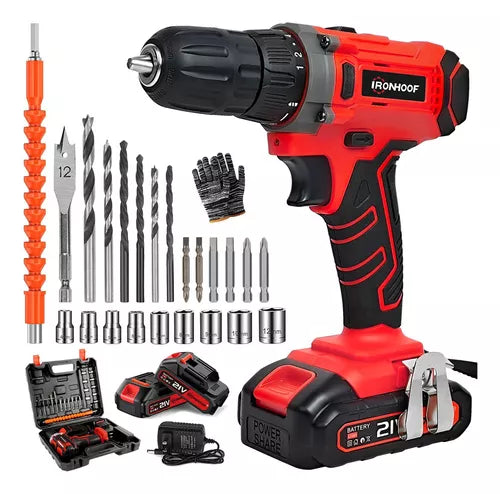 Taladro Atornillador Inalámbrico 21V con Caja de Herramientas y Luz LED - Metacompras