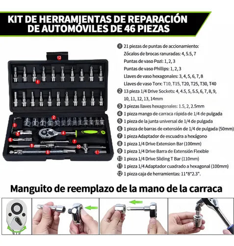 Kit Completo de Herramientas Eléctricas 46pcs: Llaves de Impacto y Taladro Inalámbrico